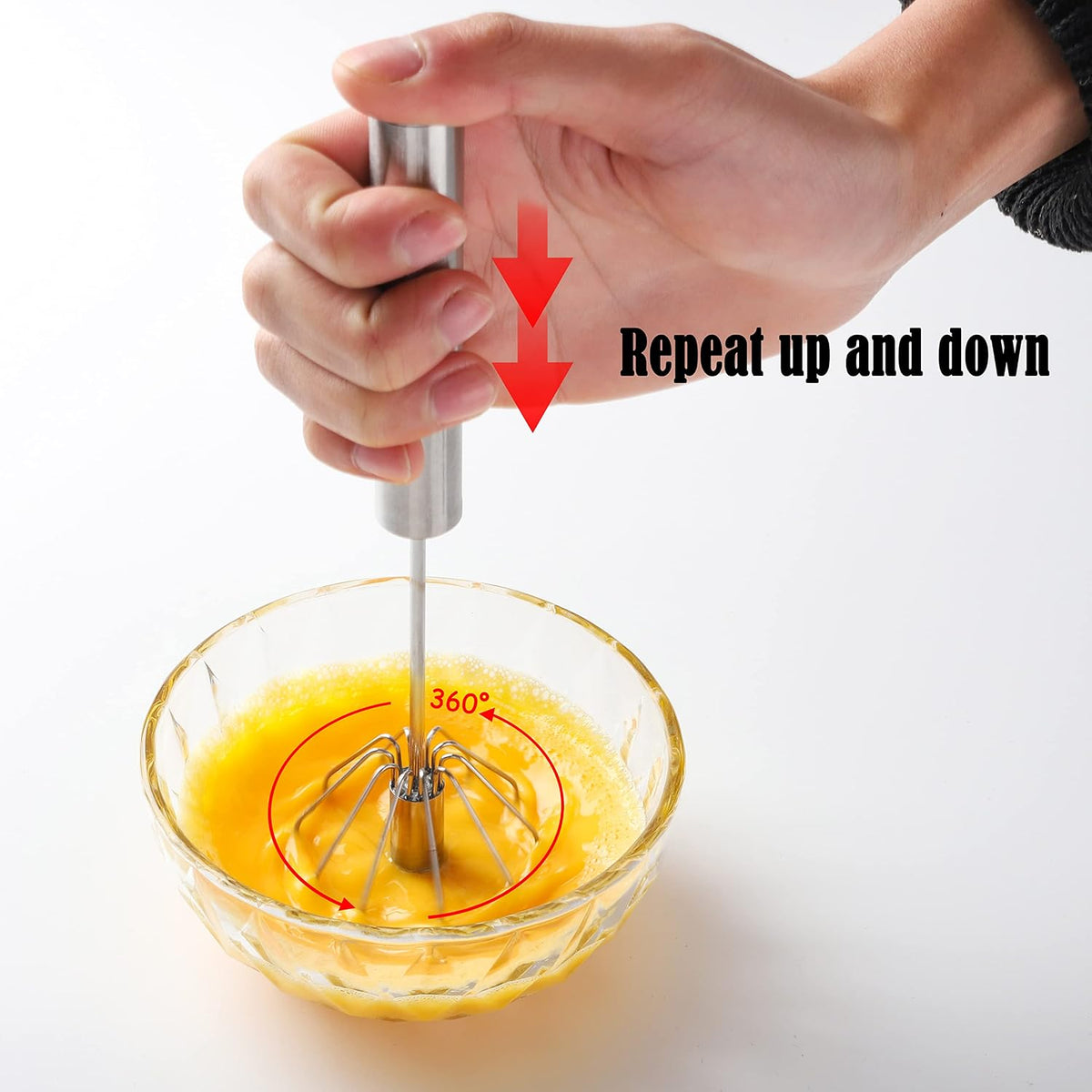 Semi-Automatic Stainless Steel Push-Action Whisk